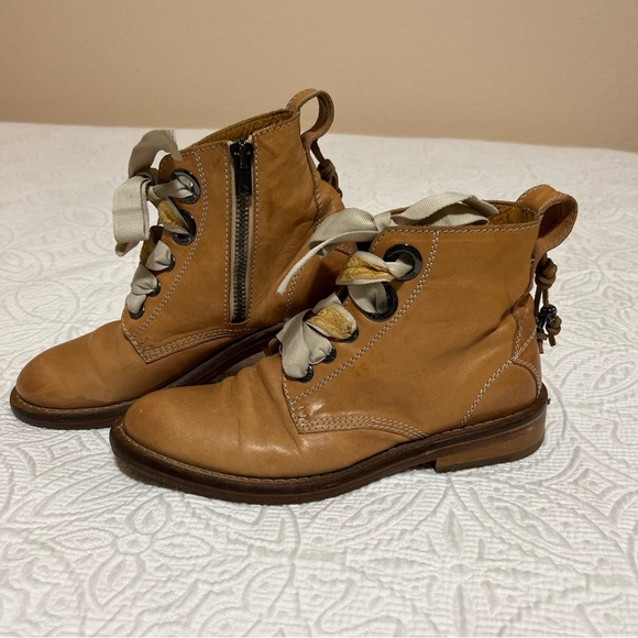 Zadig & Voltaire Laureen Roma Ankle Boots Sz 39 Brown Cognac Leather Lace up - Picture 1 of 16